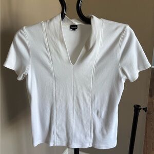 Rafaella White Short Sleeve V-Neck Top
